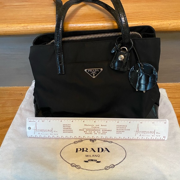 Prada Nero nylon and croc-finish leather satchel - Picture 2 of 12